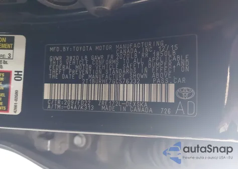 2016 Toyota Corolla S Plus from USA, damaged, VIN 2T1BURHE7GC576332